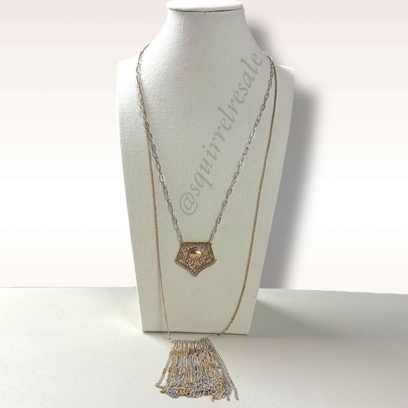 Free People Western Bohemian Passenger Chain Fringe Layered Necklace Silver Gold - Picture 5 of 9